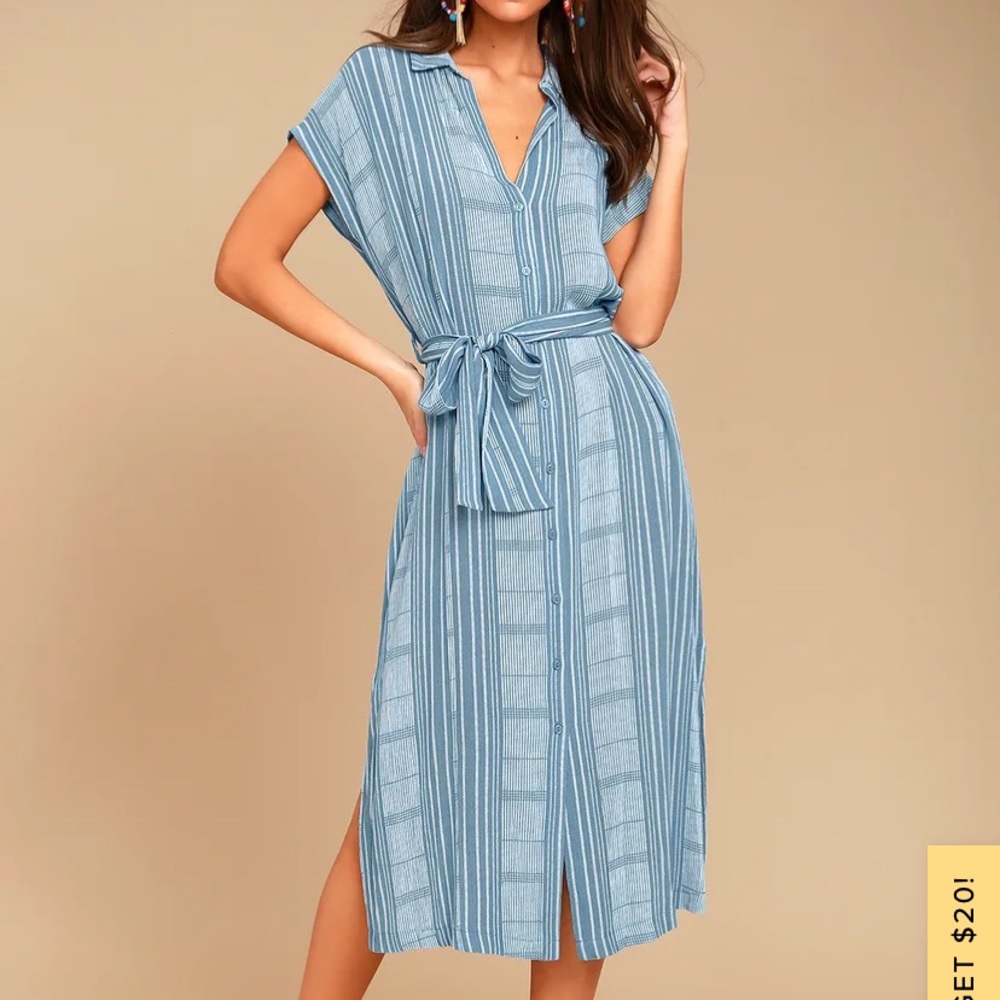 Lulu’s Small I’m the One Blue and White Striped Shirt Dress